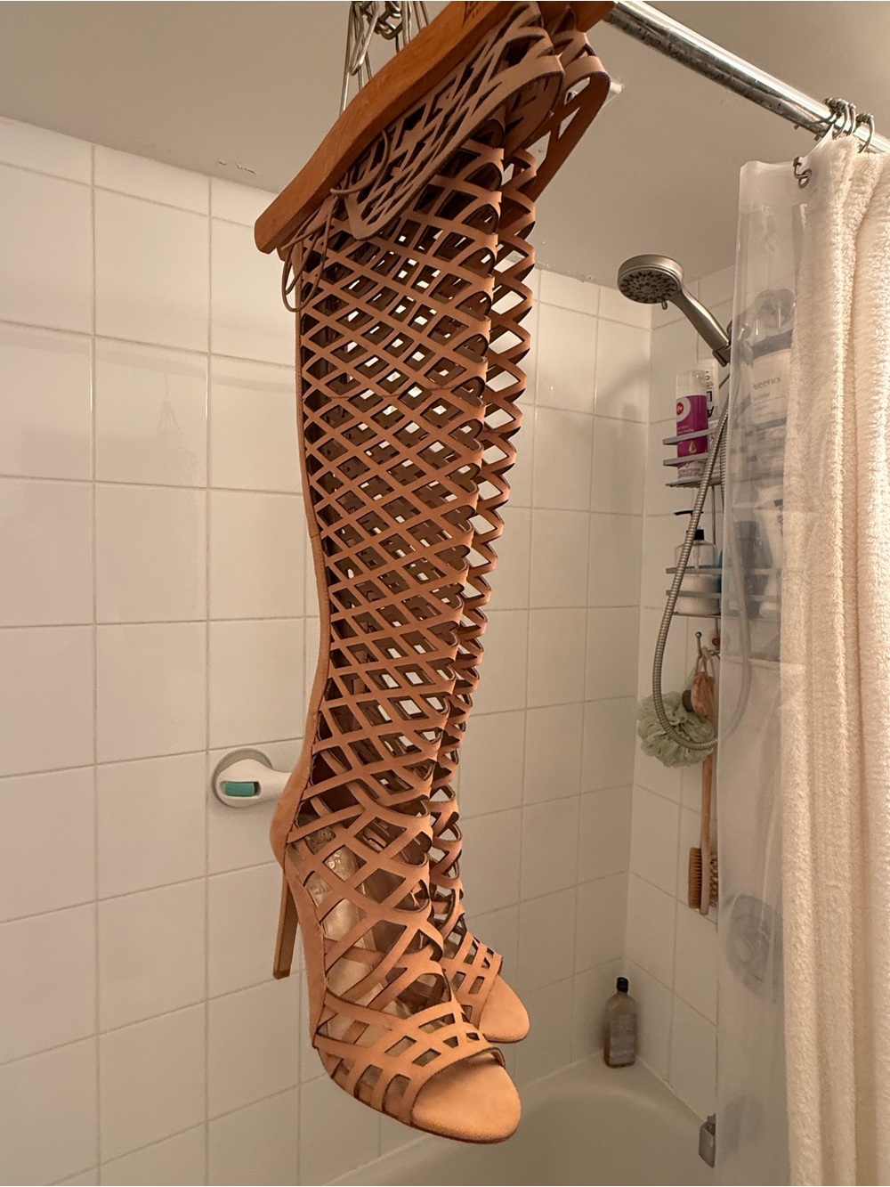 Vince Camuto Tan Lattice Over-the-Knee Stiletto Boots with 4 inch heels